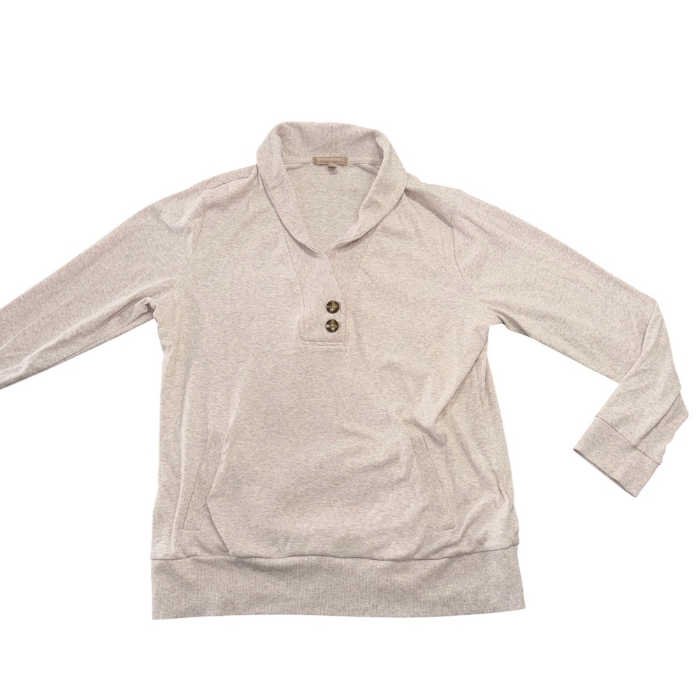 Banana Republic Womens XL Beige Heathered Shawl Collar Henley Pullover Sweater